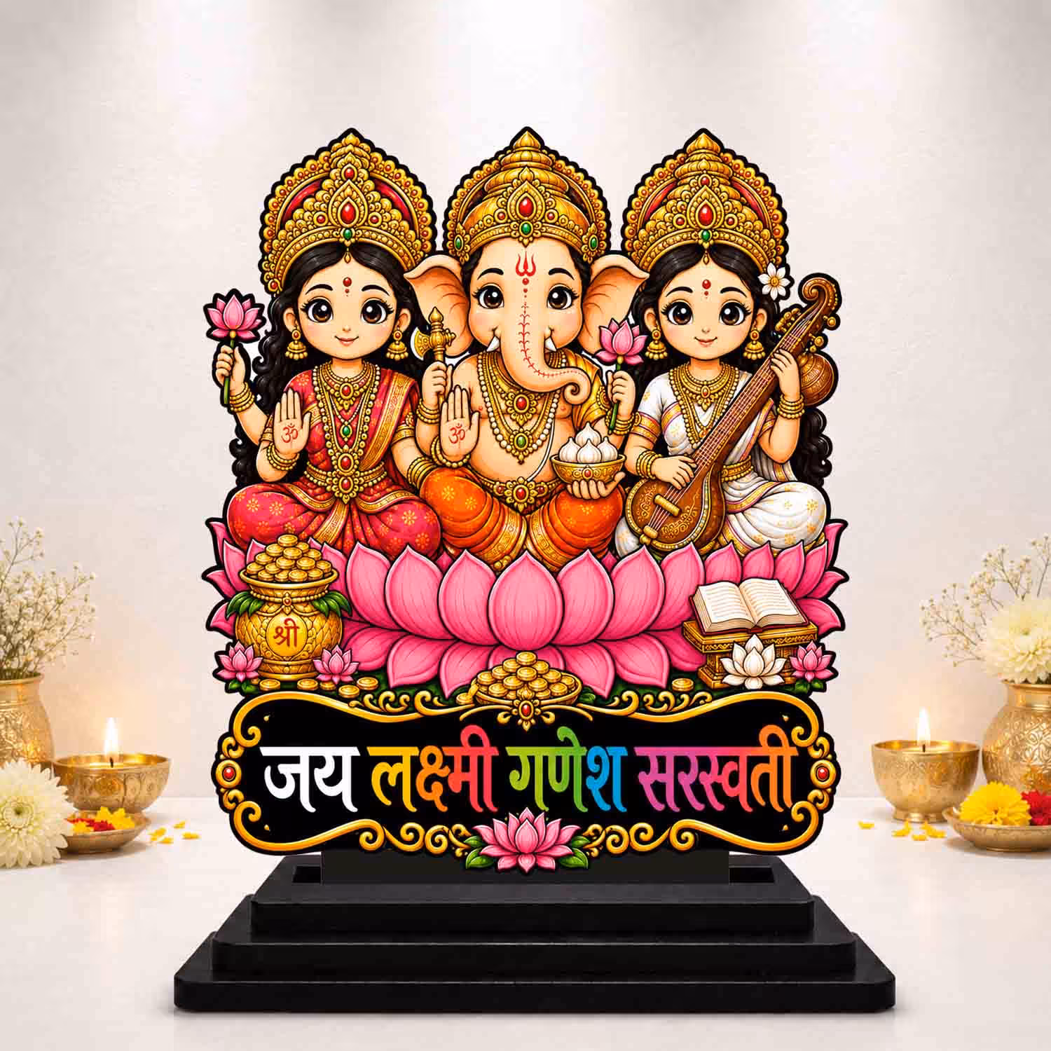 Durga Lakshmi Saraswati Wooden God Idol Wooden God Idols