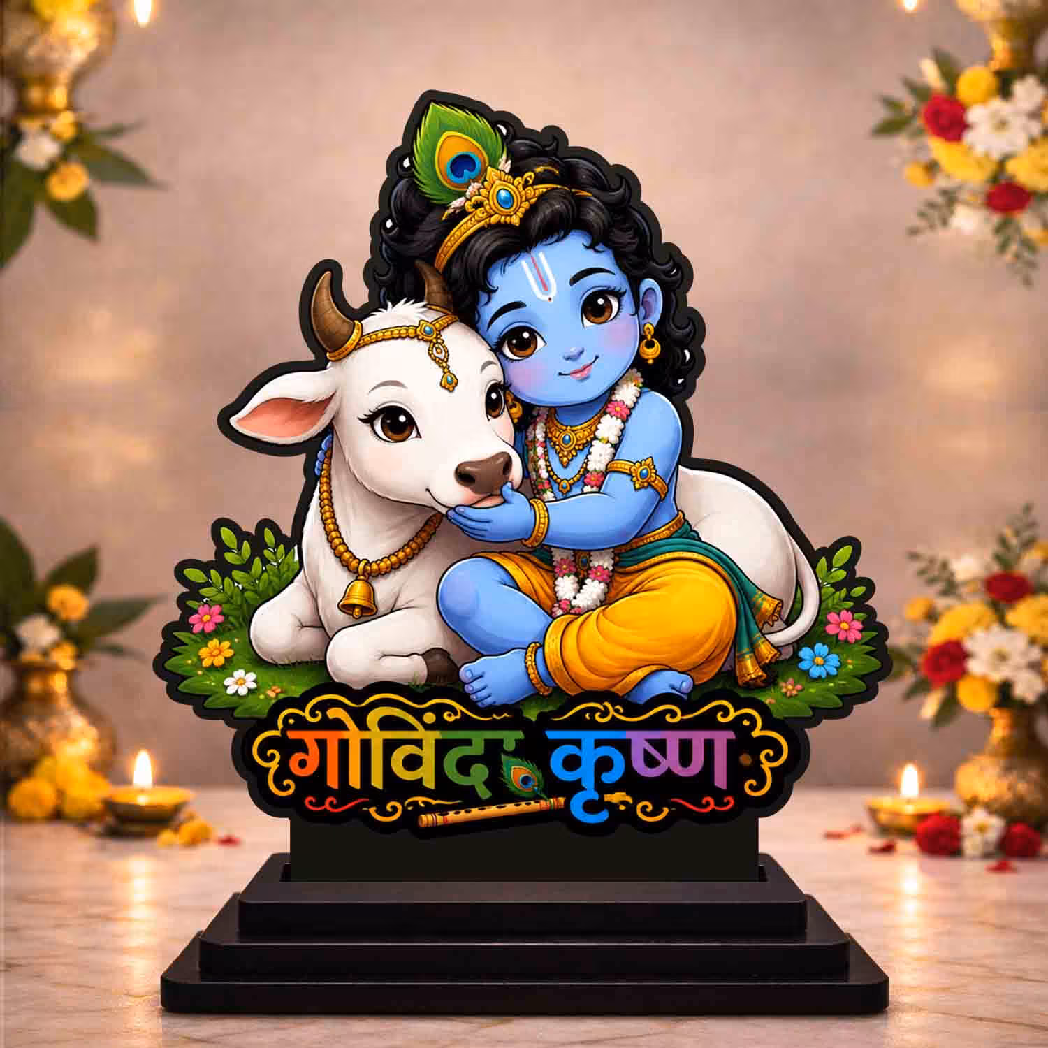 Gopal Krishna wooden idol for home temple decor