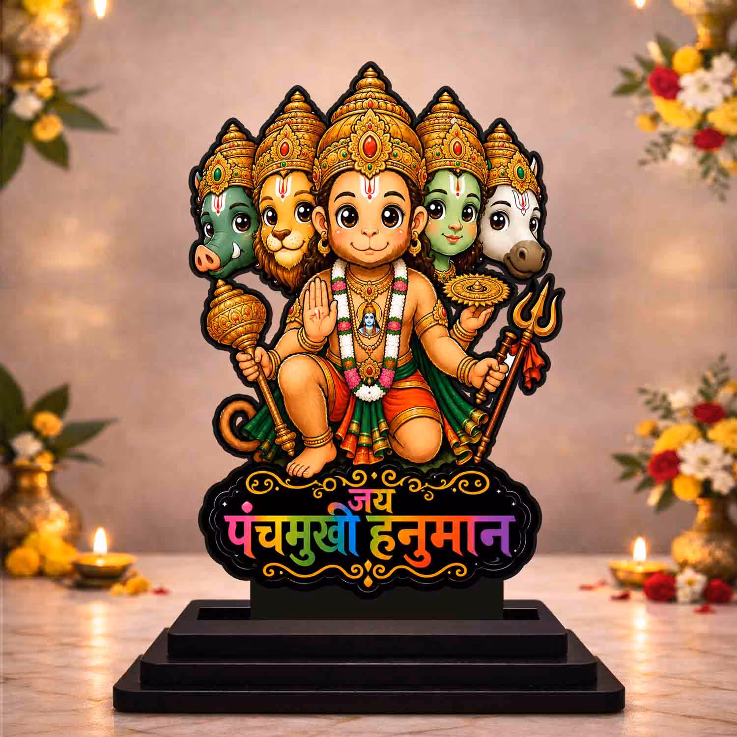 Panchmukhi Hanuman Wooden God Idol