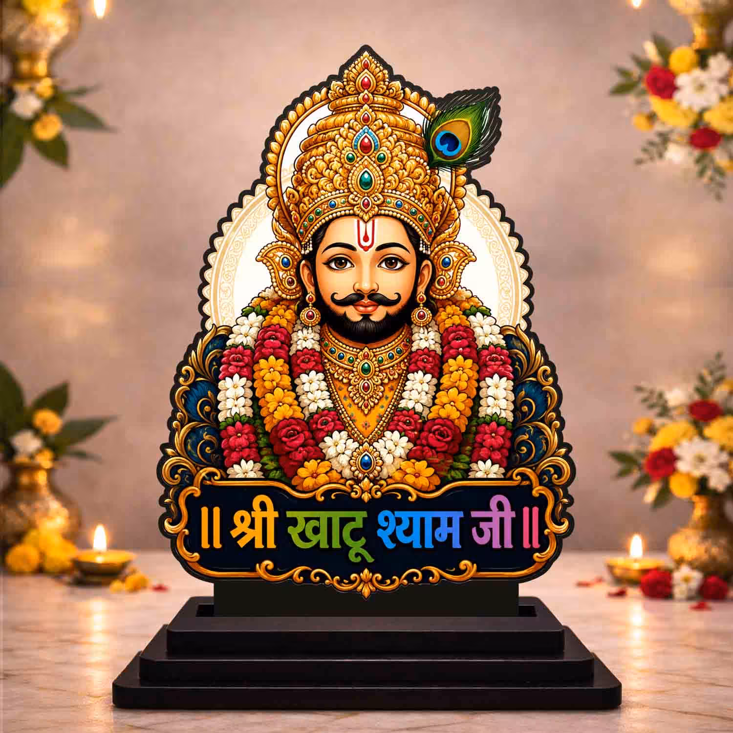 Khatu Shyam Ji wooden MDF cutout idol for car dashboard
