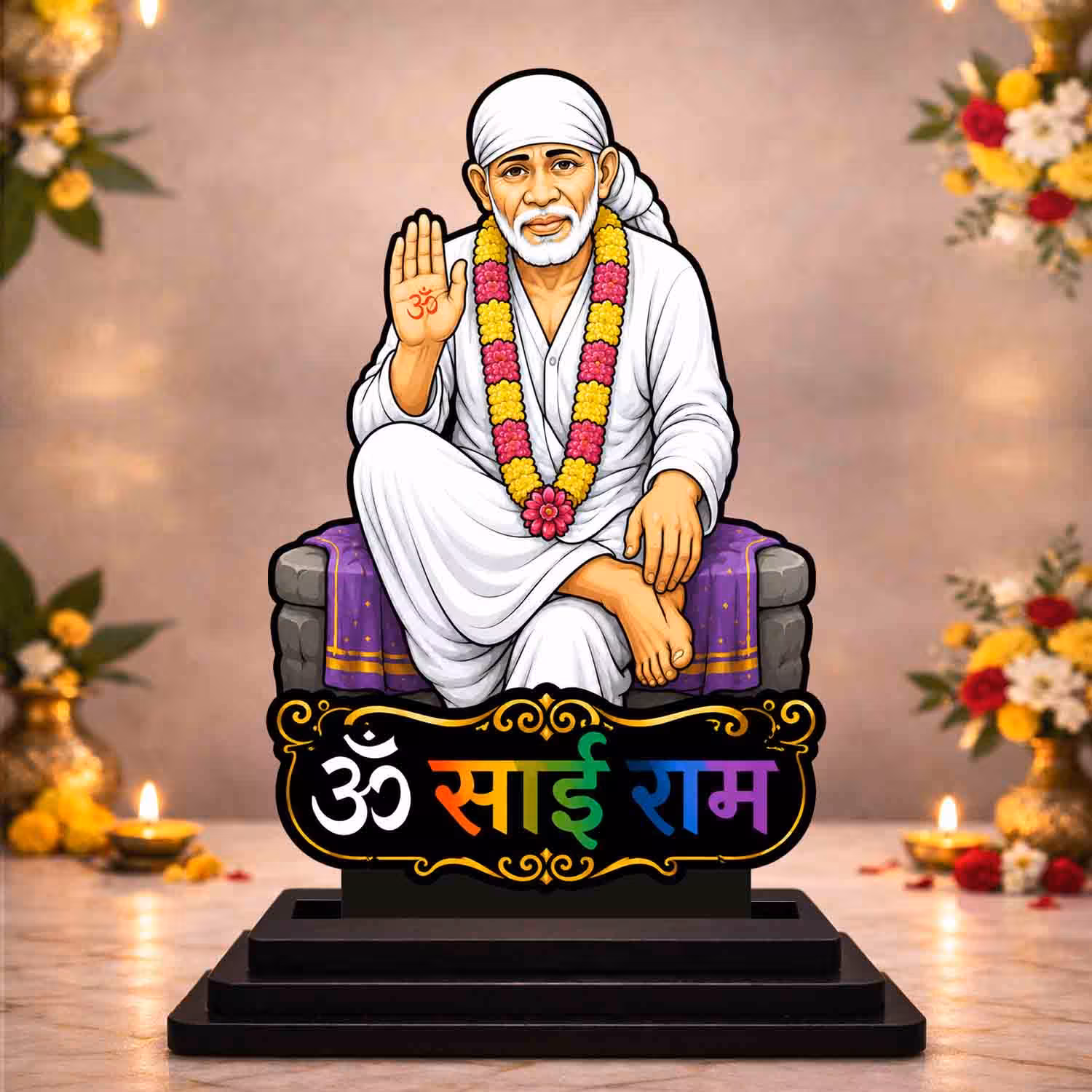 Sai Baba wooden idol for car dashboard