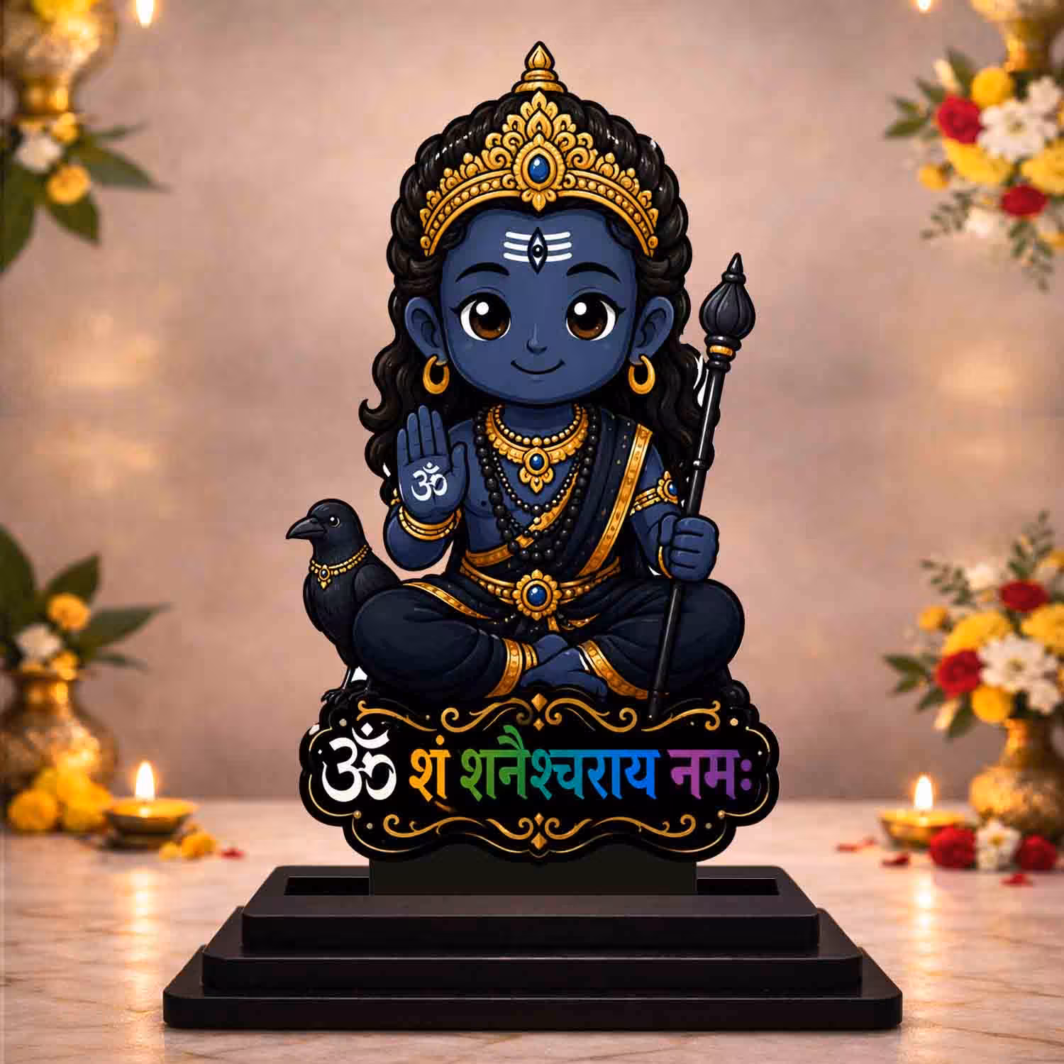 Shani Dev wooden idol for car dashboard