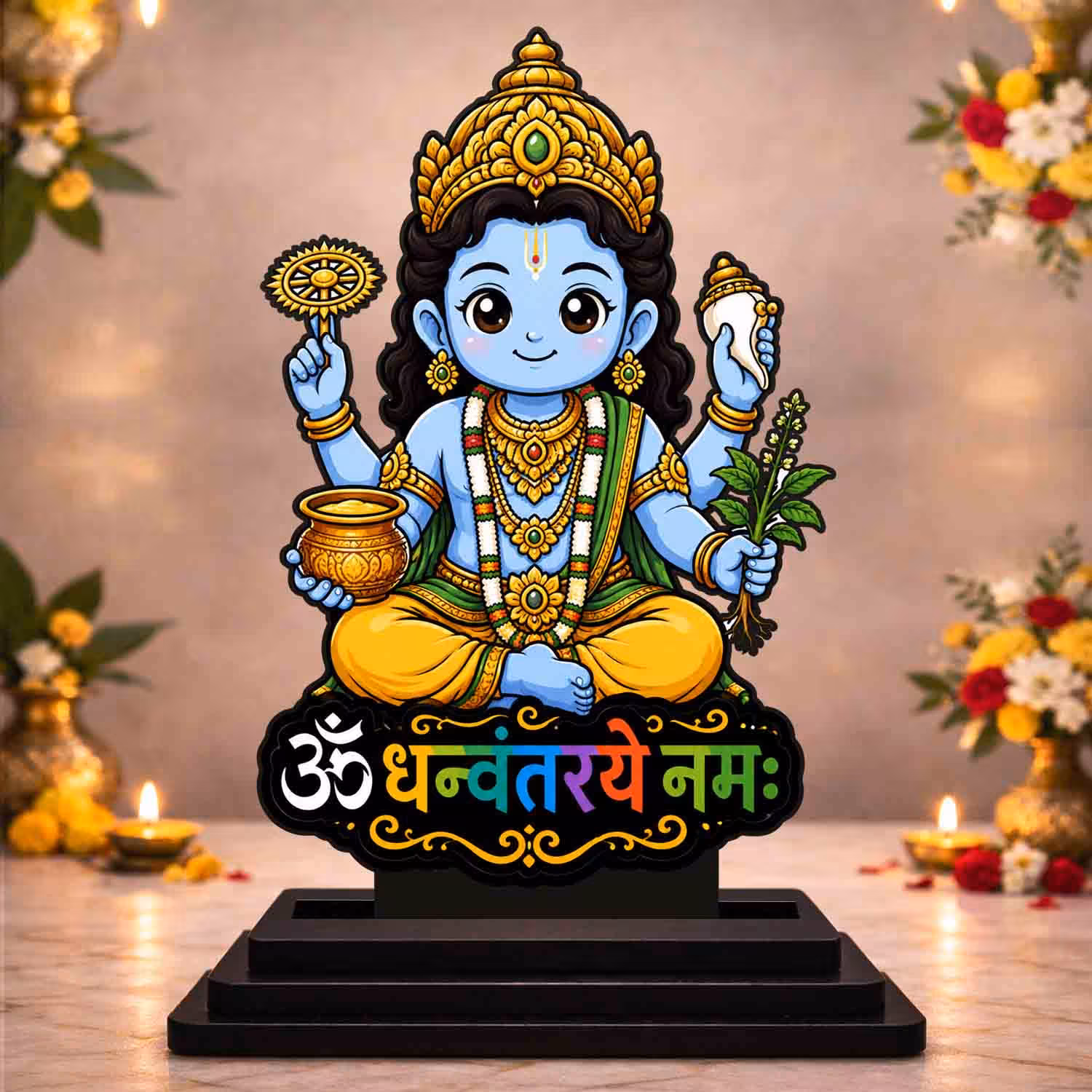 Dhanvantari Ji Wooden God Idol