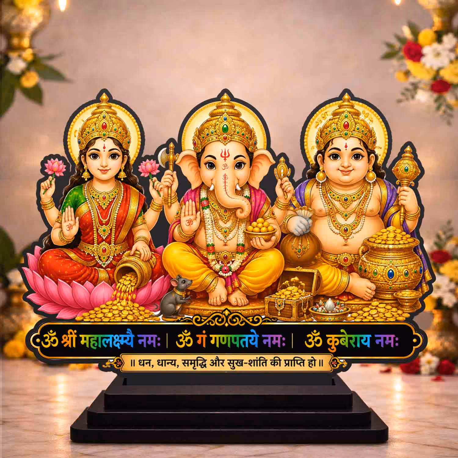 Lakshmi Ganesh Saraswati Wooden God Idol