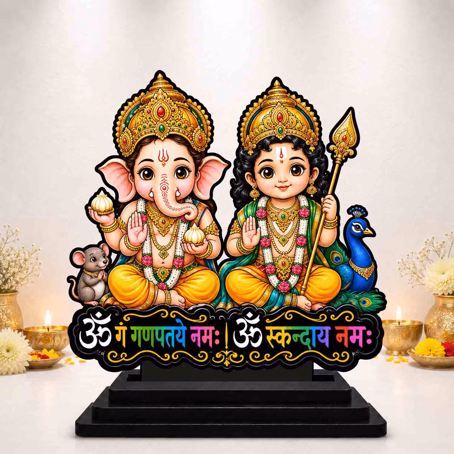 Ganesh Kartikeya Wooden God Idol Wooden God Idols