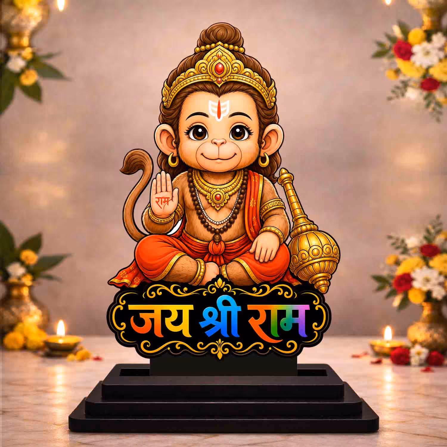 Hanuman Ji wooden MDF cutout idol for car dashboard