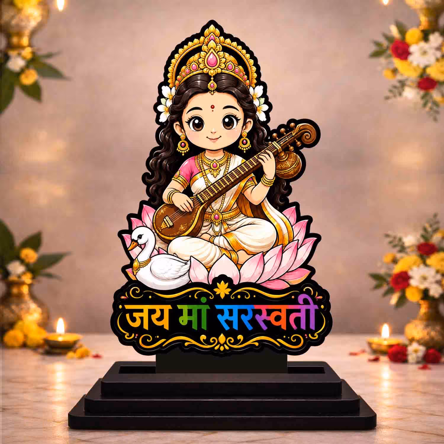 Saraswati Maa Wooden God Idol