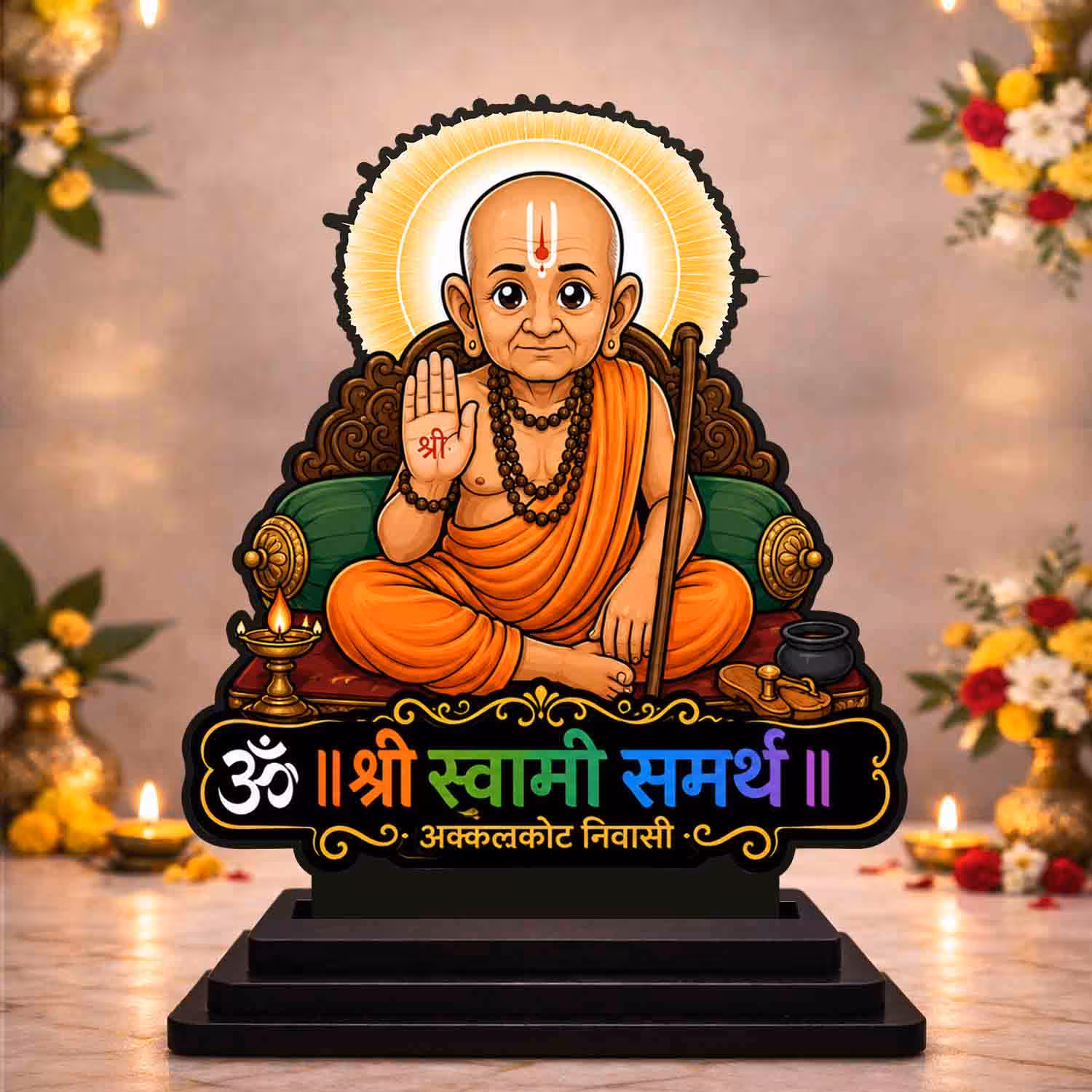 Swami Samarth wooden MDF idol for car dashboard