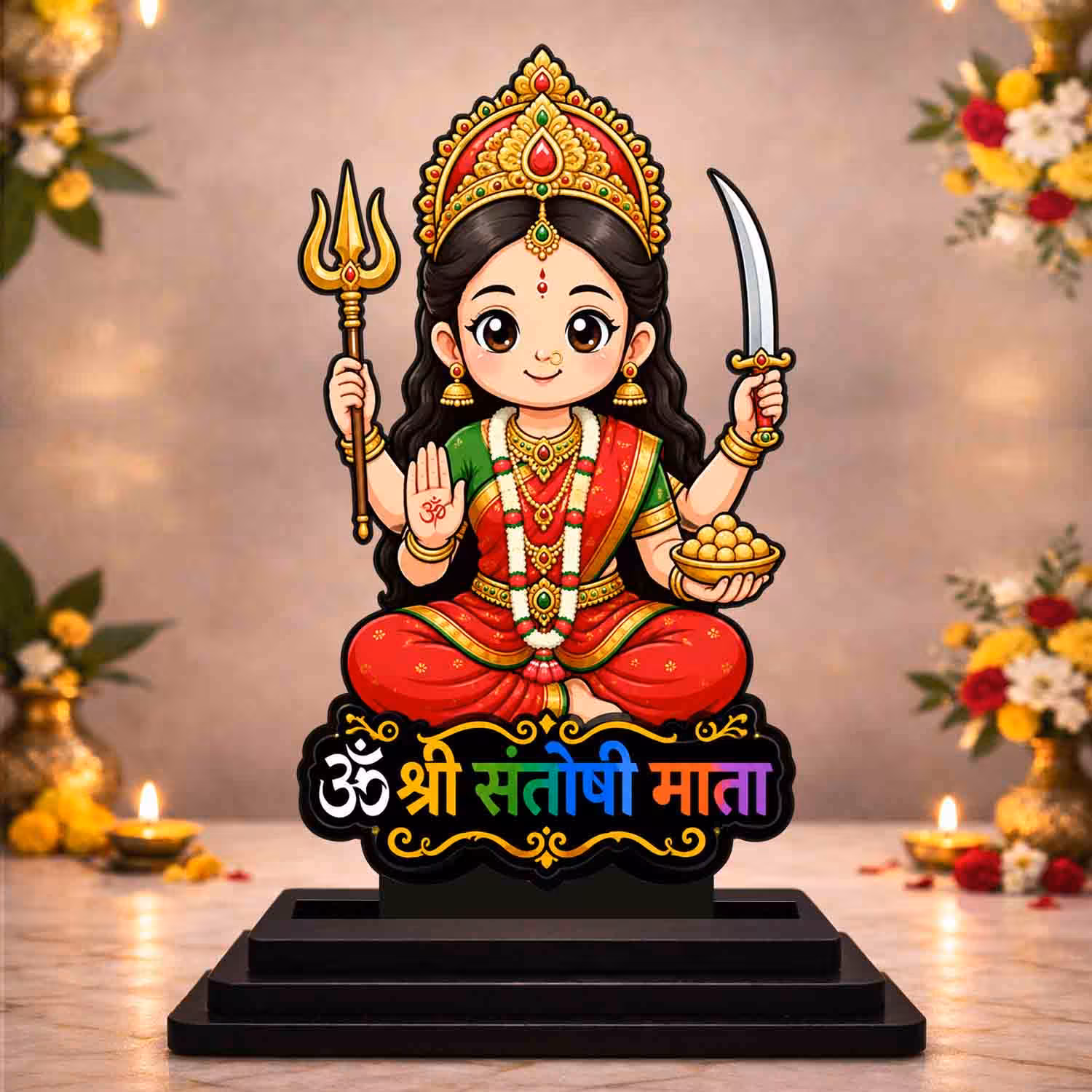 Santoshi Mata Wooden God Idol