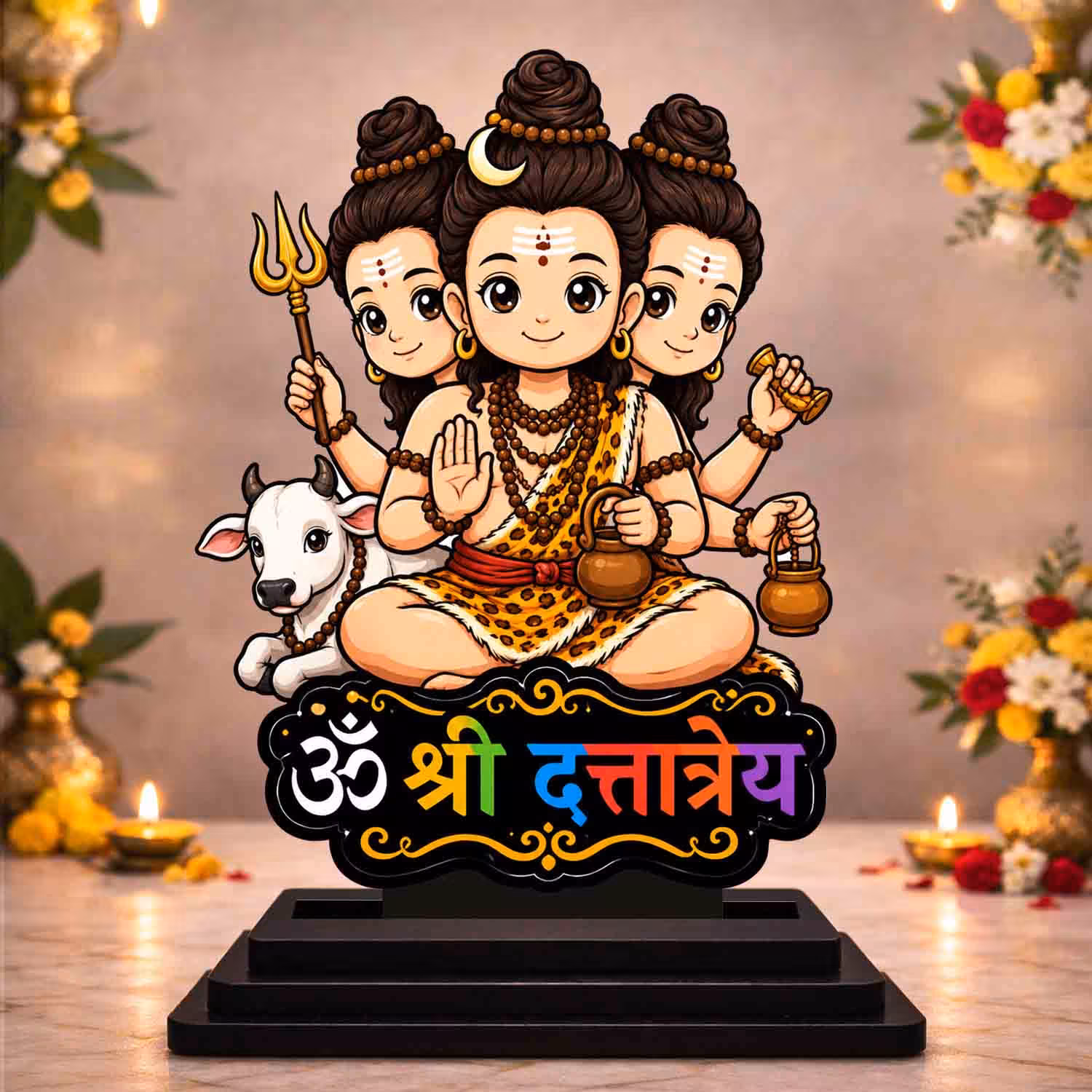 Dattatreya Wooden God Idol
