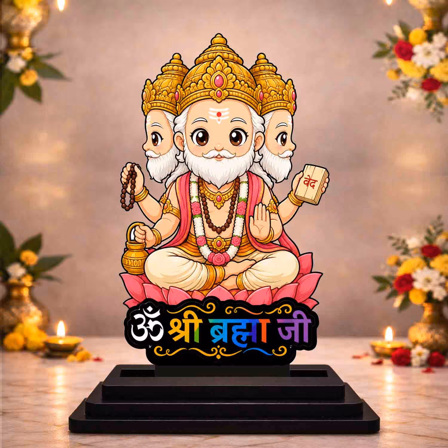 Brahma Ji wooden idol for car dashboard