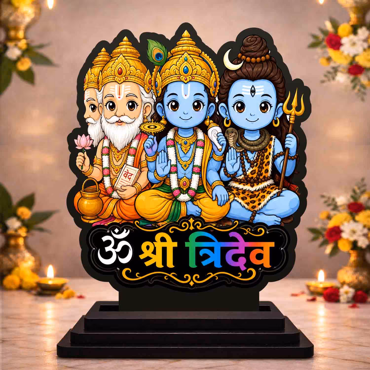 Tridev Wooden God Idol
