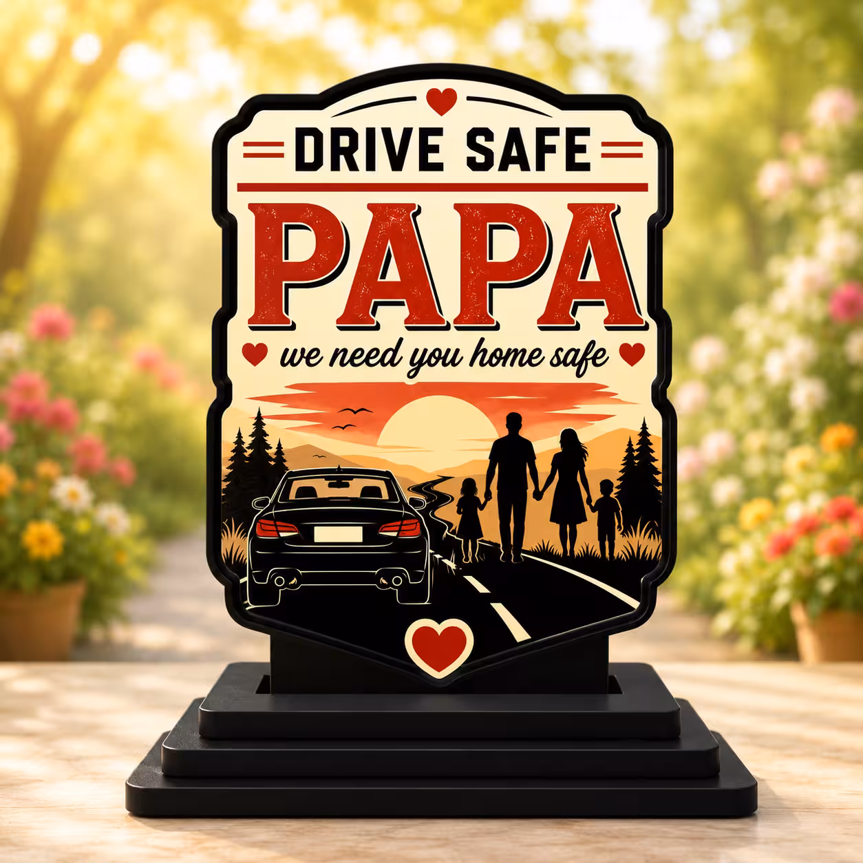 Vprint Quality Drive Safe Papa Red Car MDF Table Top Statue, Father?s Day Gift for Papa Driver, 7. Decor