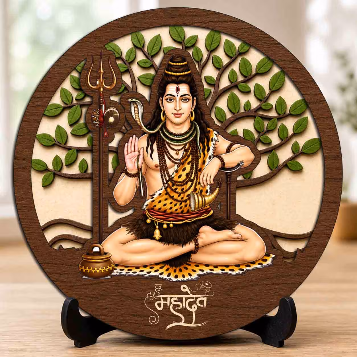 Shiv Ji wooden idol with stand for home temple