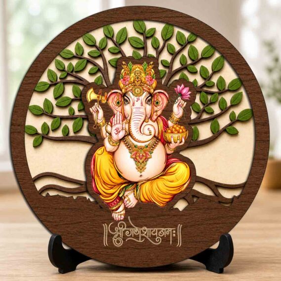 Ganesh Ji Wooden Idol/Murti with Stand for Home Temple & Office Desk