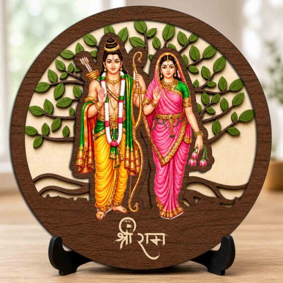 Ram Sita Wooden Idol/Murti with Stand for Home Temple & Office Desk