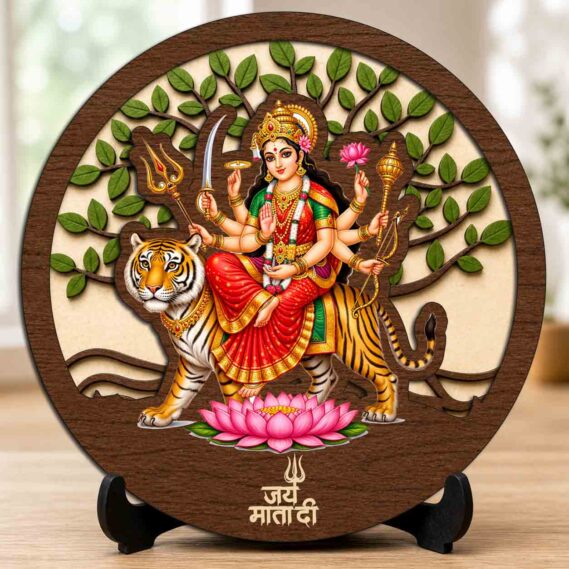 Durga Maa Wooden Idol/Murti with Stand for Home Temple & Office Desk