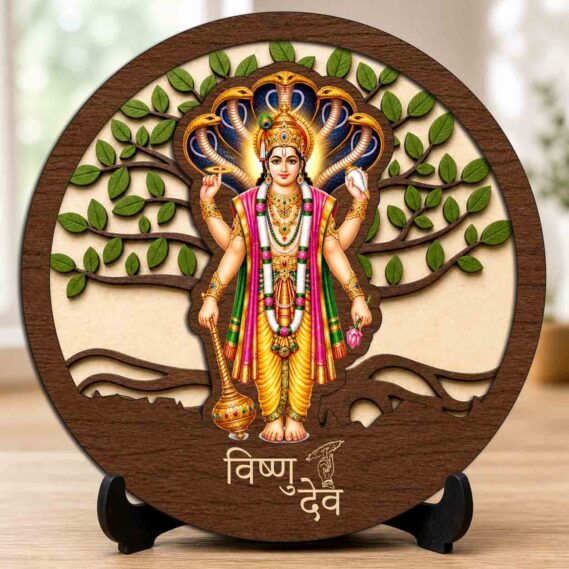 Vishnu Ji Wooden Idol/Murti with Stand for Home Temple & Office Desk