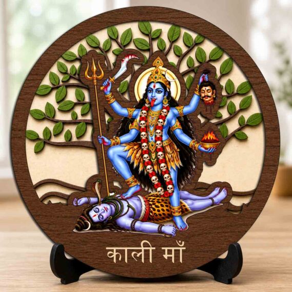 Kali Maa Wooden Idol/Murti with Stand for Home Temple & Office Desk