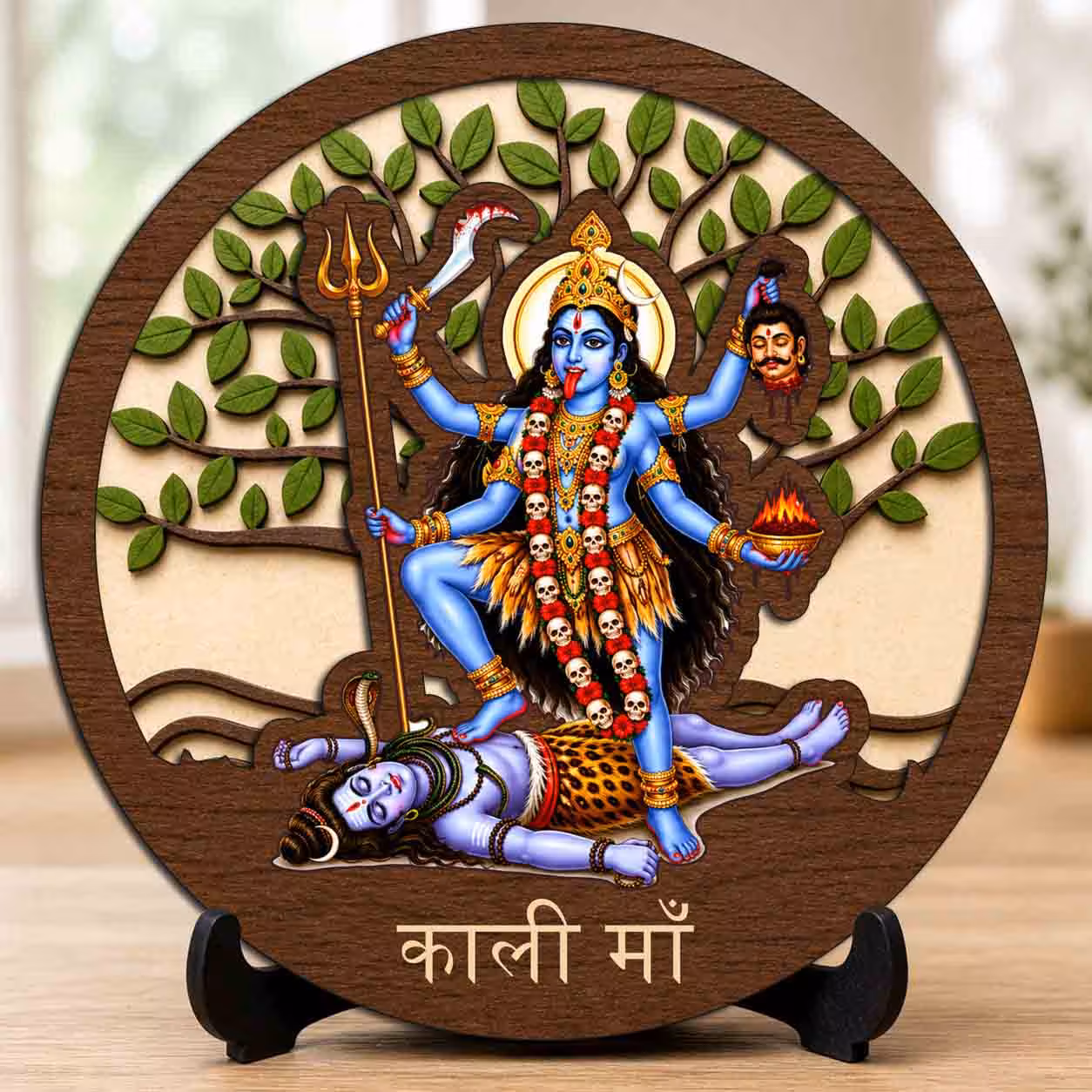 Kali Maa wooden idol with stand for home mandir