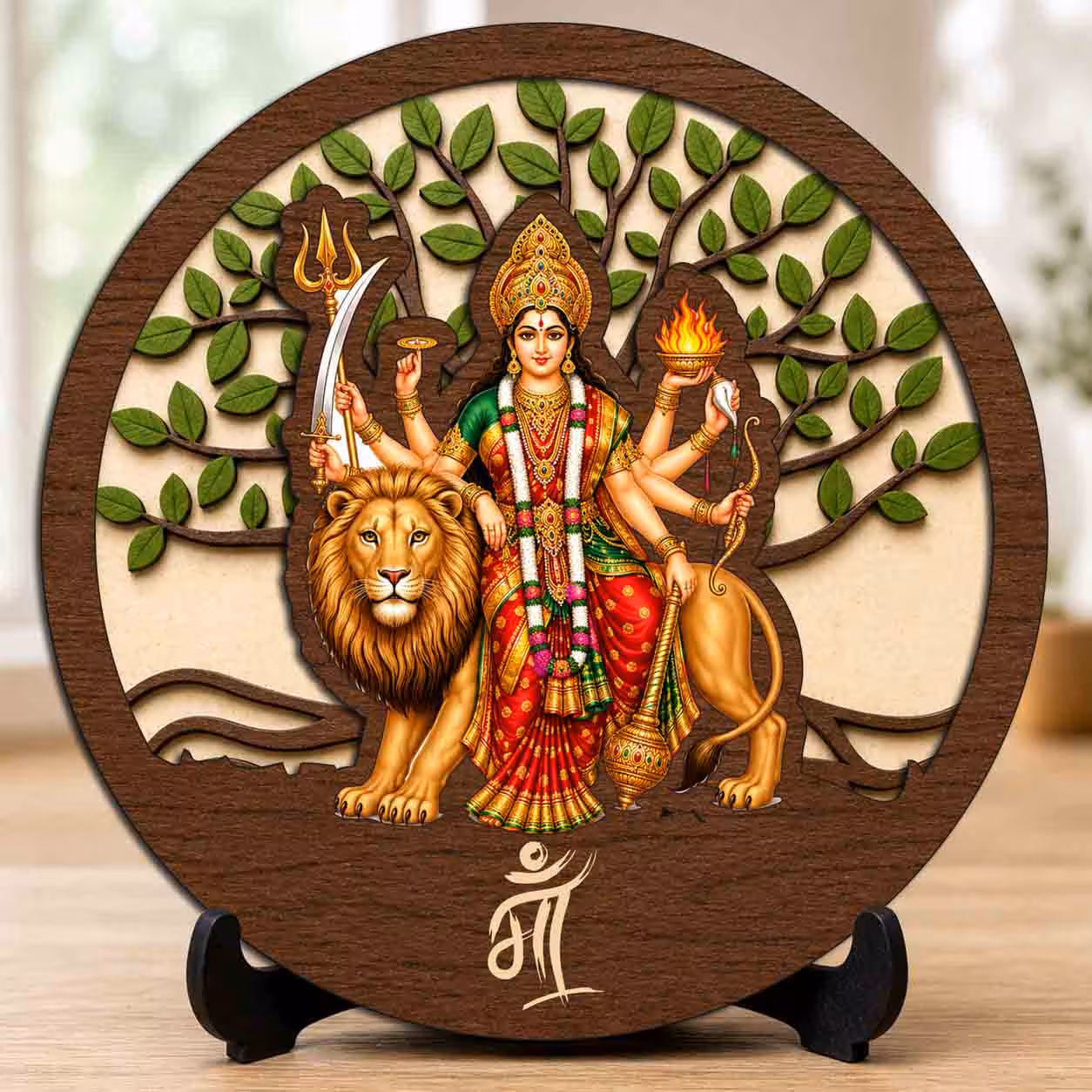 Sherawali Mata wooden idol with stand for home mandir