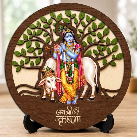 Krishna Ji Wooden Idol/Murti with Stand for Home Temple & Office Desk