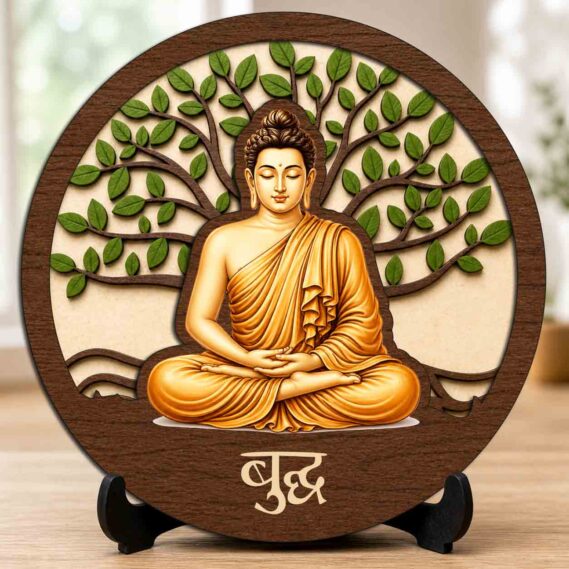 Buddha Wooden Idol/Murti with Stand for Home Temple & Office Desk