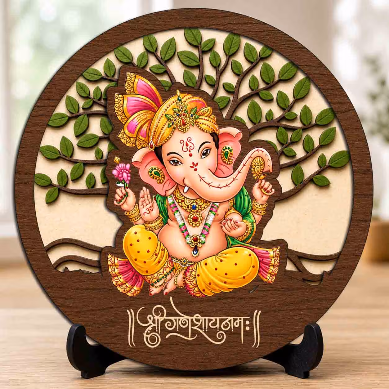 Ganpati Ji wooden idol with stand for office desk