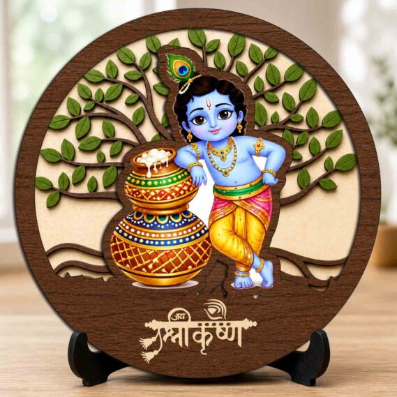 Bal Gopal Wooden Idol/Murti with Stand for Home Temple & Office Desk