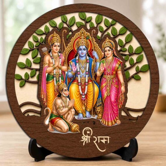 Ram Darbar Wooden Idol / Murti with Stand for Home Temple, Puja Room & Family Blessings ? 5x5 Inch