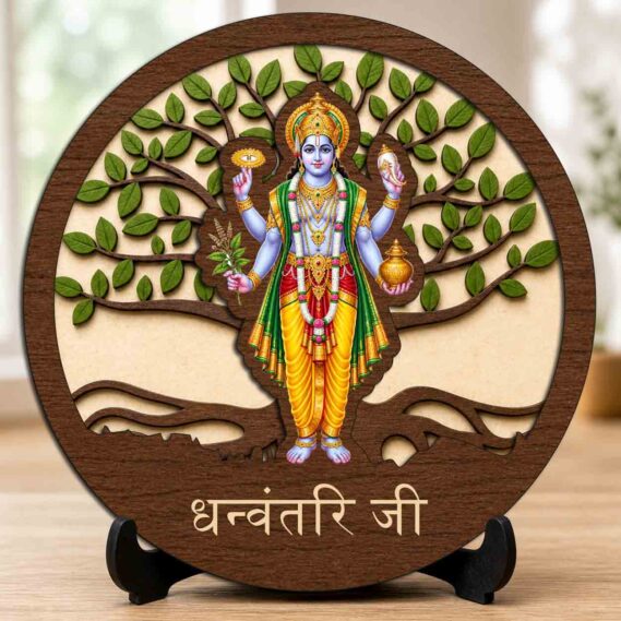 Dhanvantari Ji Wooden Idol / Murti with Stand for Living Room, Prayer Corner & Table Top Decor ? 5x5 Inch