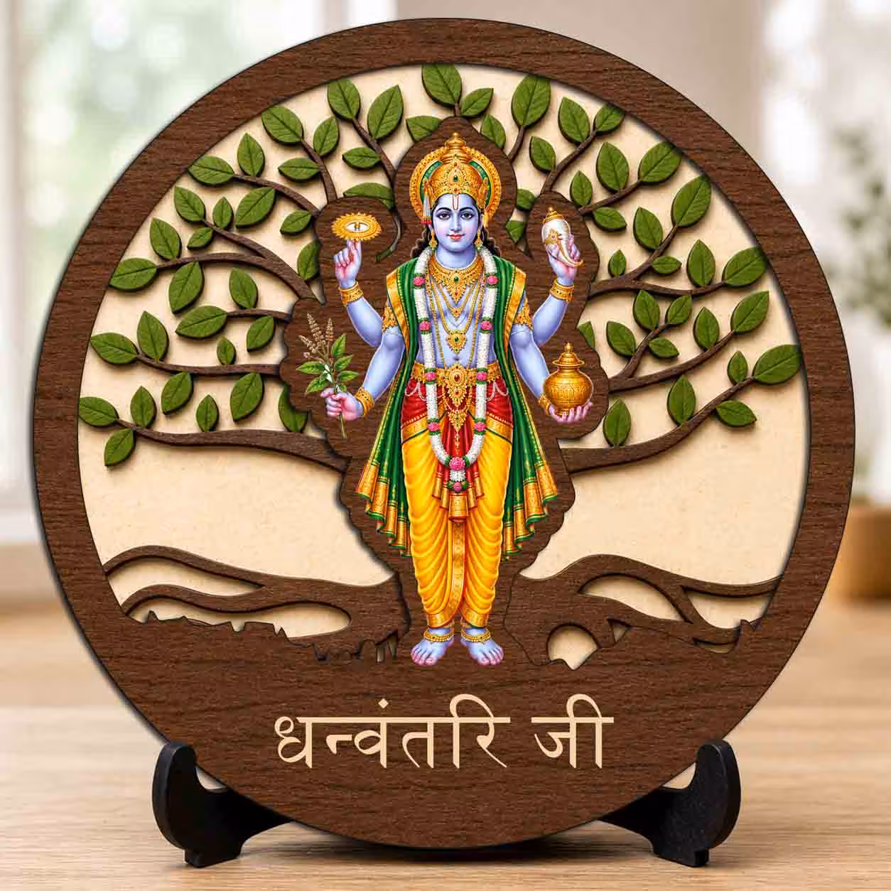 Dhanvantari Ji wooden idol with stand for home temple