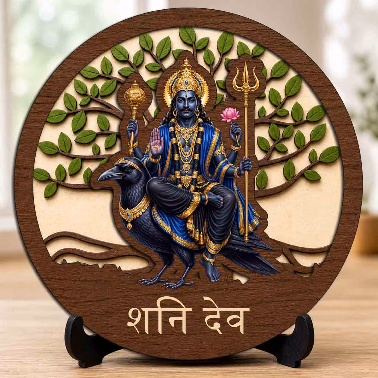 Shani Dev wooden idol with stand for home mandir