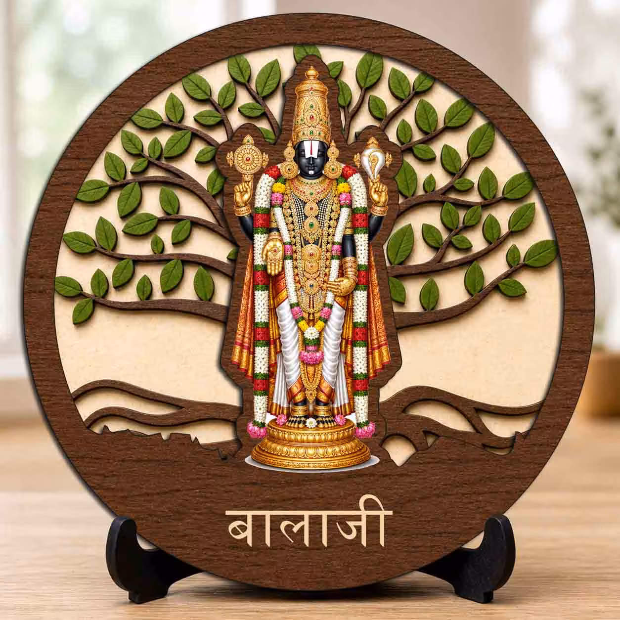 Tirupati Balaji wooden idol with stand for home temple