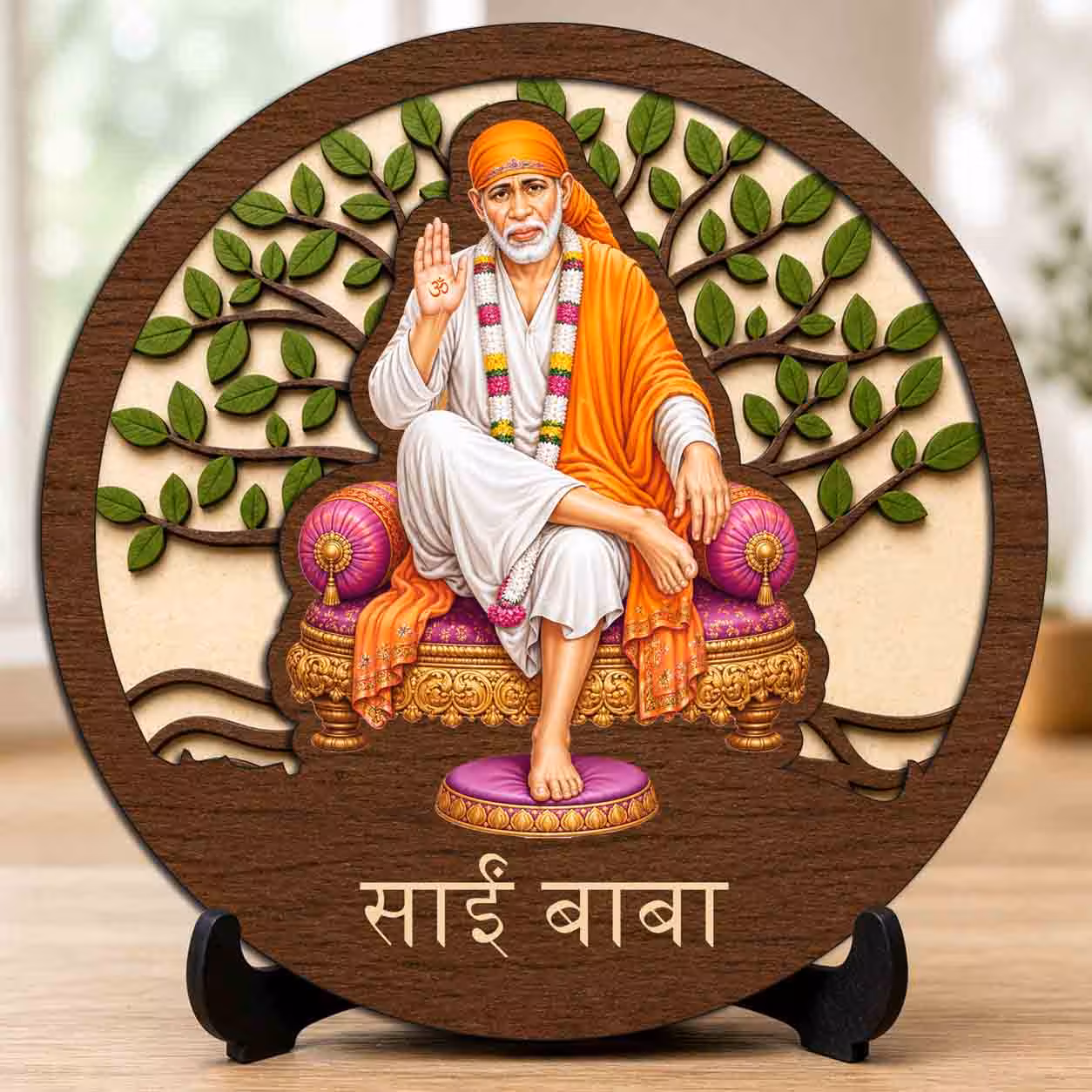 Sai Baba wooden idol with stand for table top decor