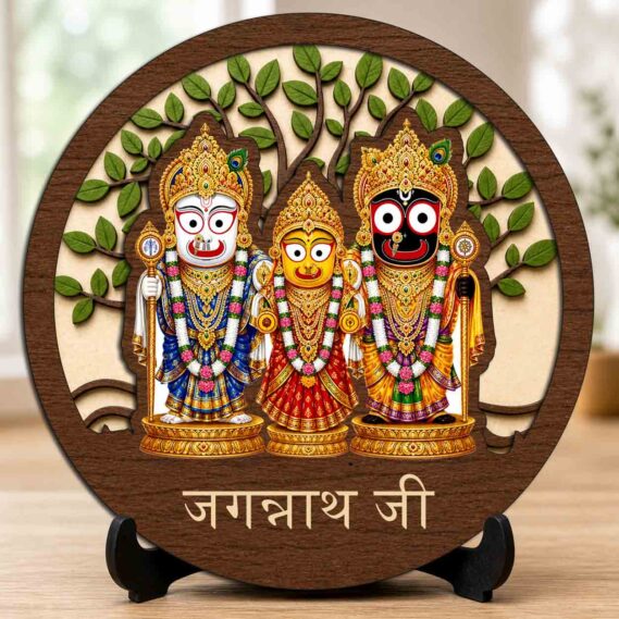 Jagannath Balabhadra Subhadra Wooden Idol / Murti with Stand for Indoor Mandir, Desk Decor & Festive Worship ? 5x5 Inch