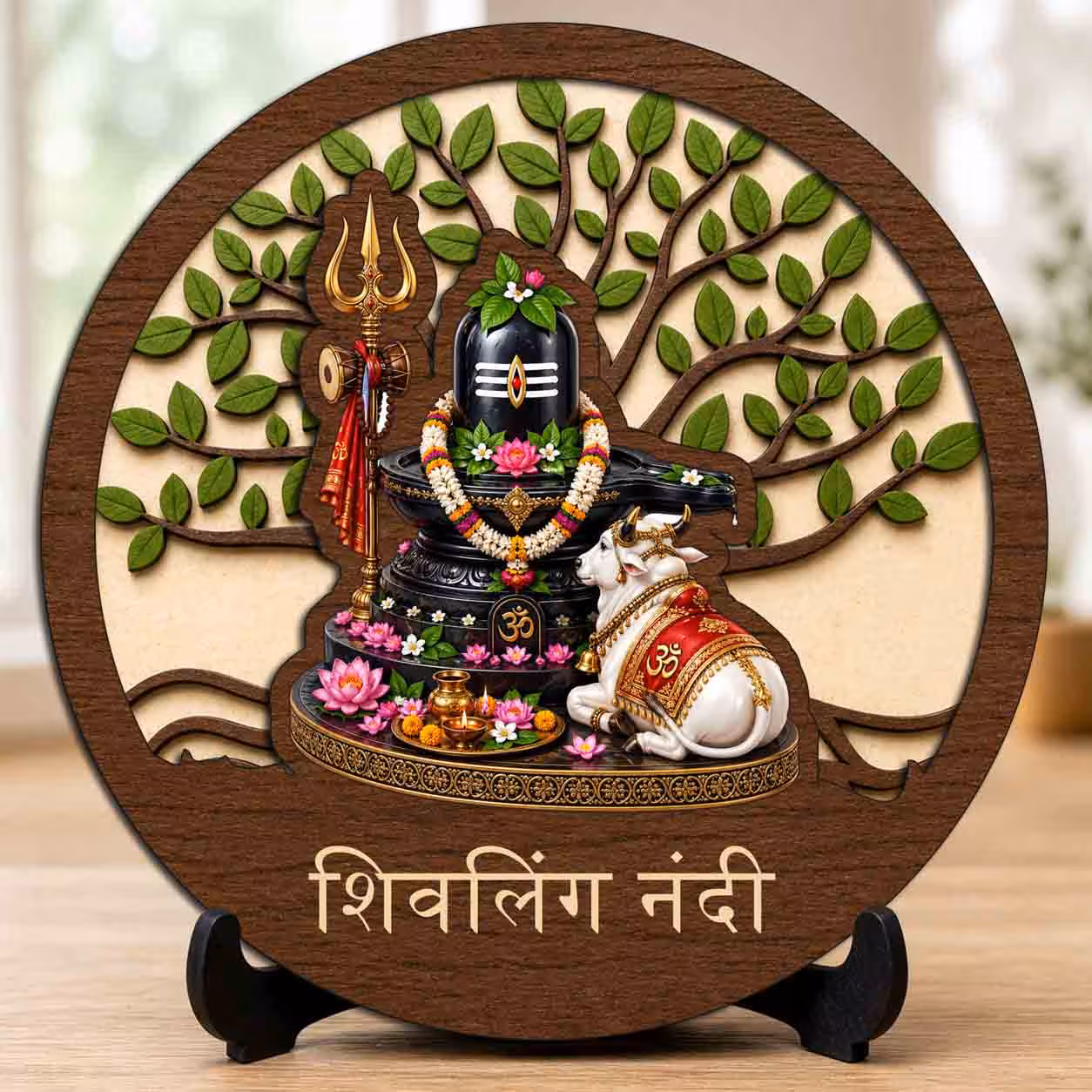 Shivling Nandi wooden idol with stand for home temple