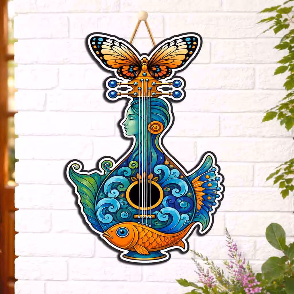 Butterfly Guitar Wooden Wall Hanging