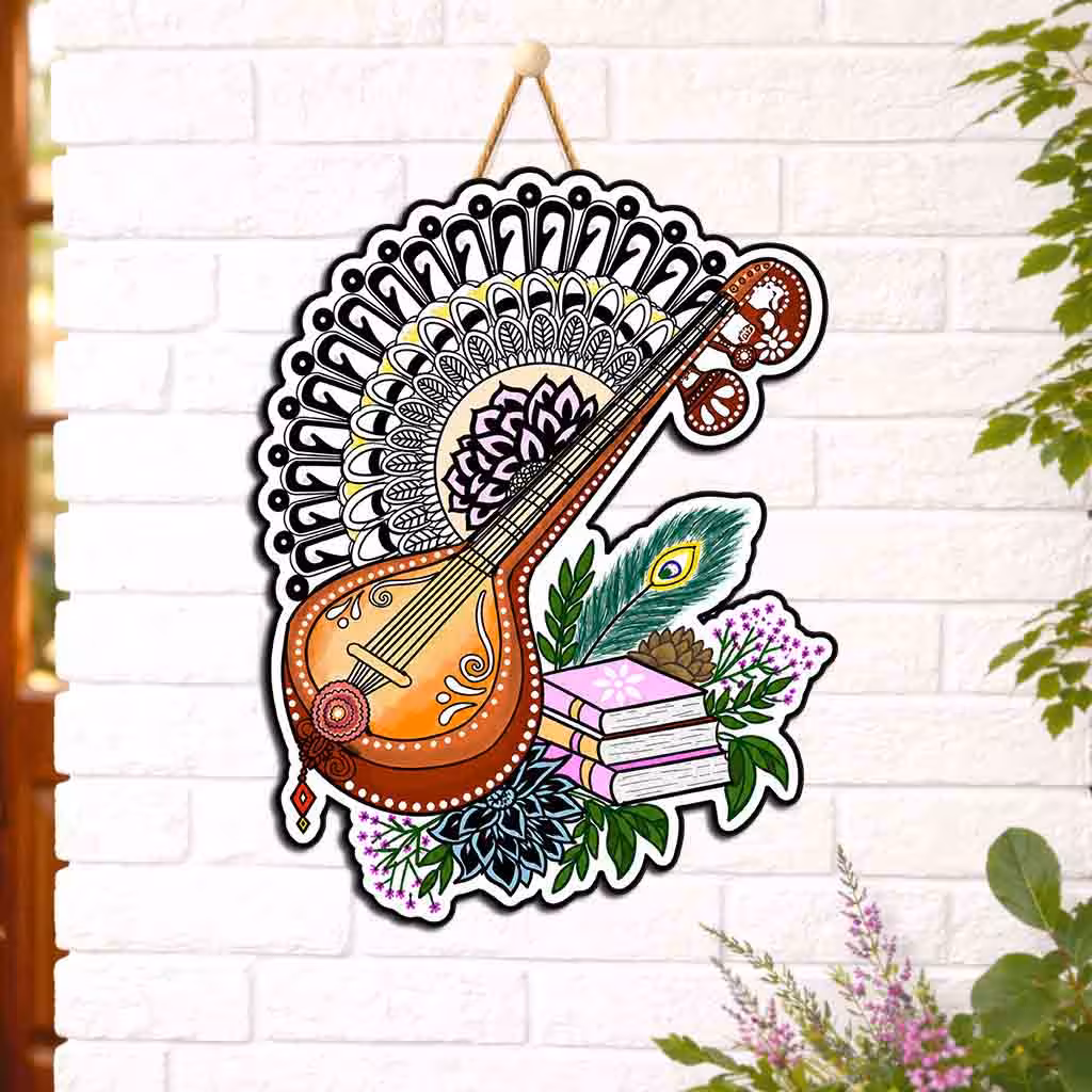 Veena Musical Instrument Wooden Wall Hanging