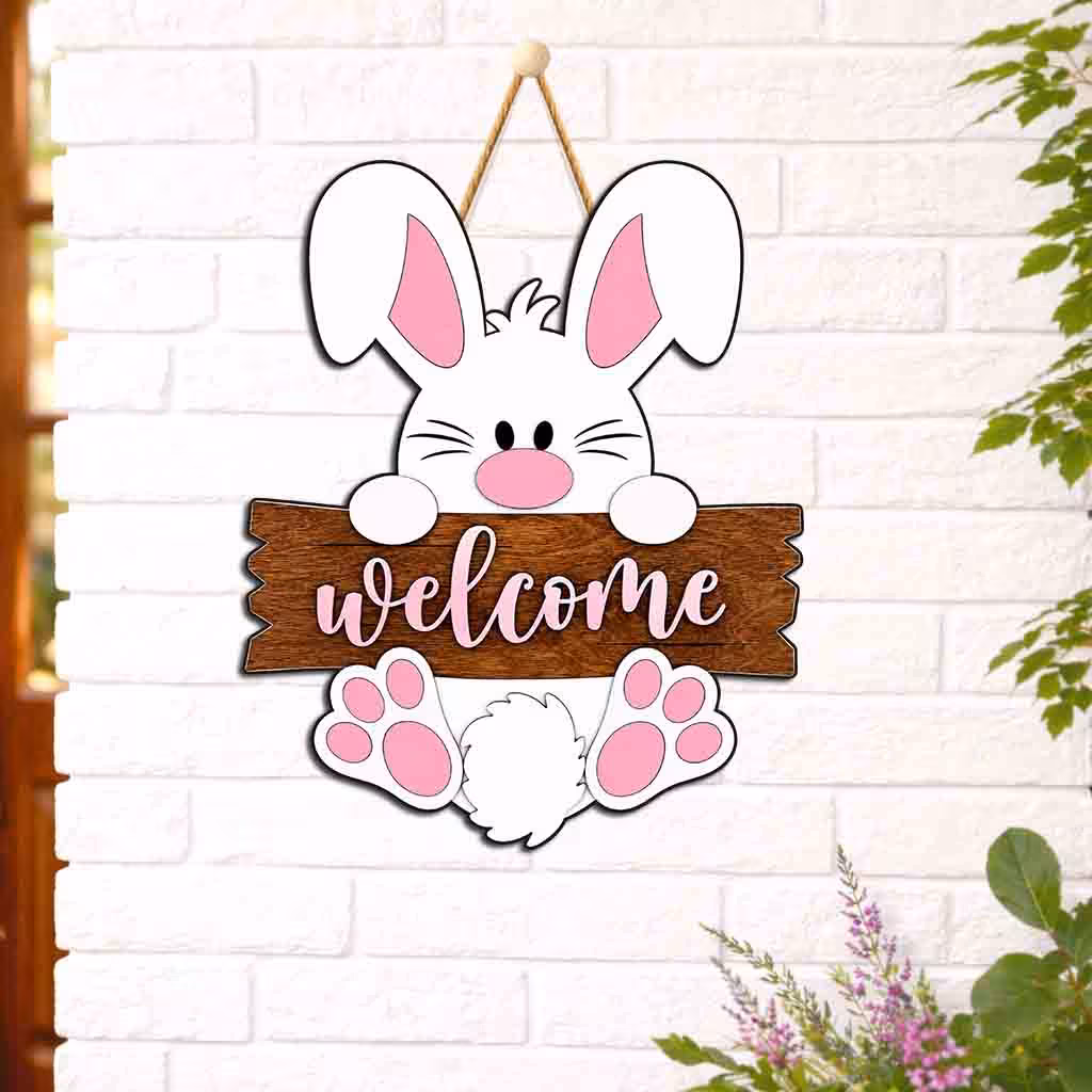 Welcome Bunny Wooden Wall Hanging