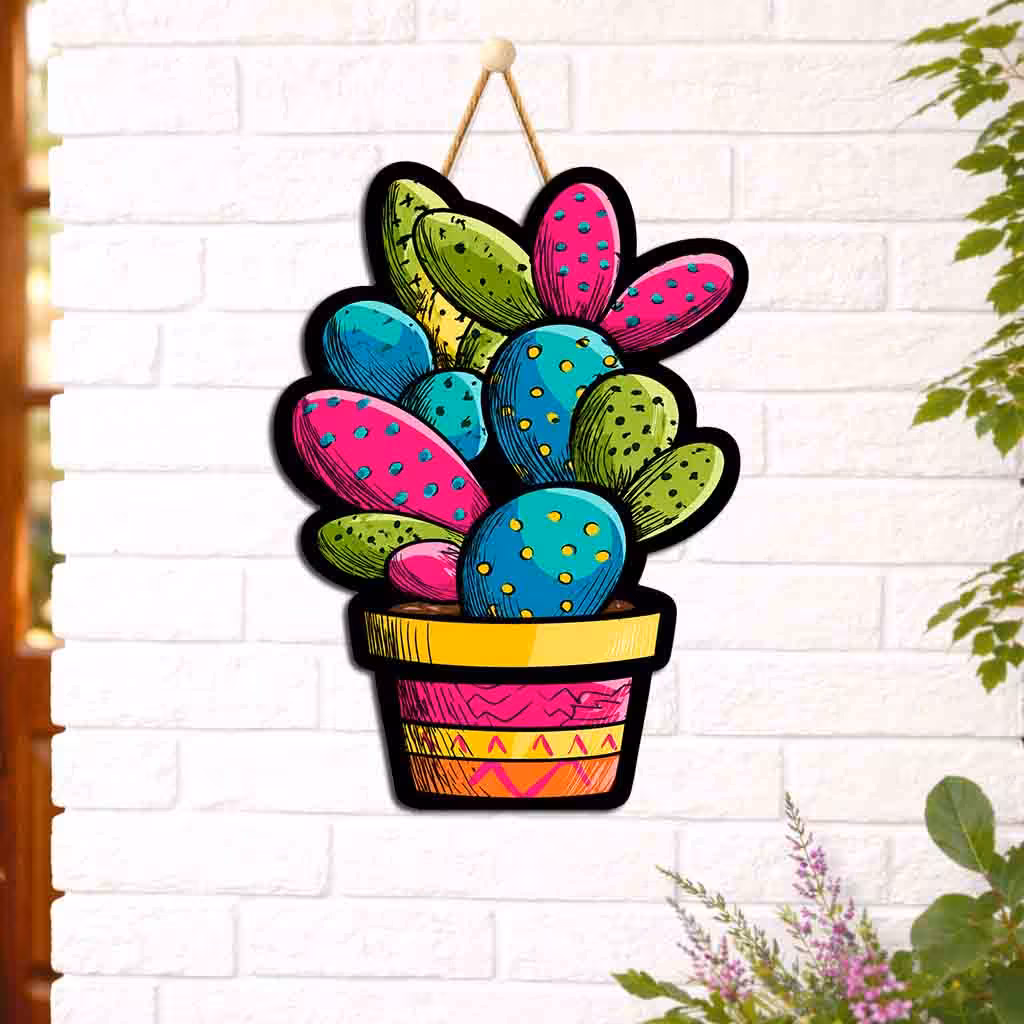 Cactus Pot Wooden Wall Hanging