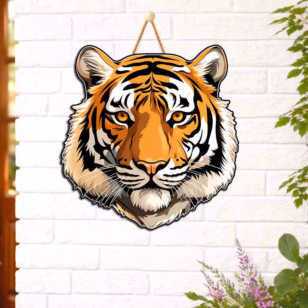 Tiger Face Wooden Wall Hanging