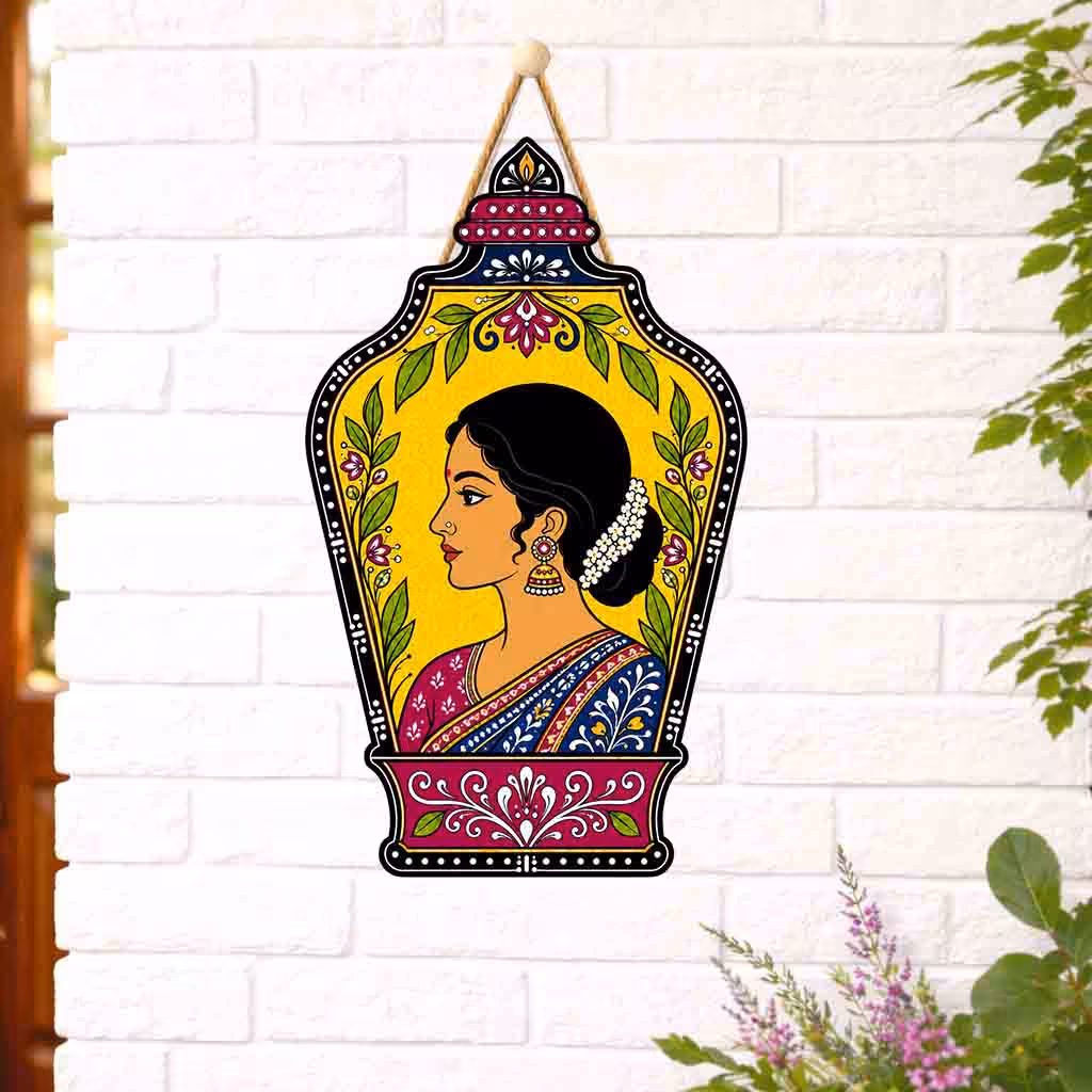 Ethnic Indian Lady Wooden Wall Hanging