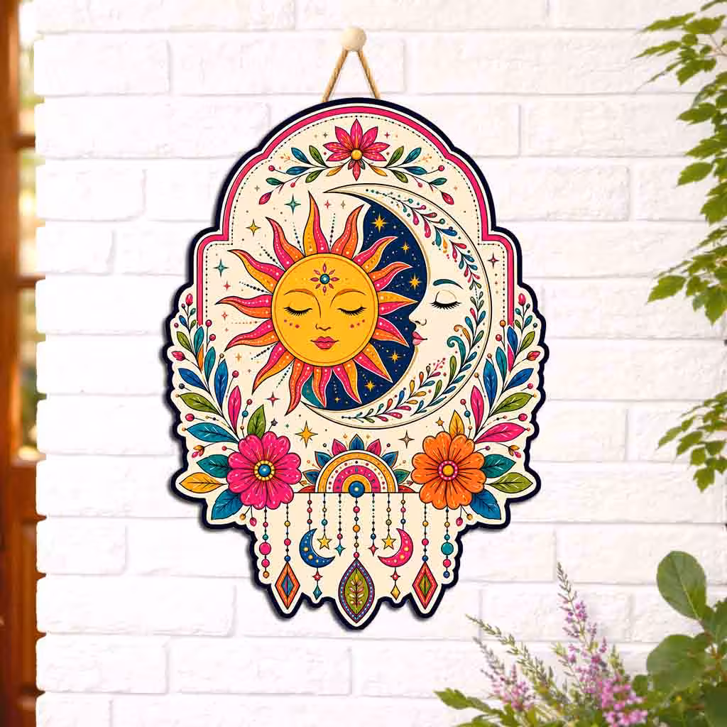 Boho Sun Moon Wooden Wall Hanging