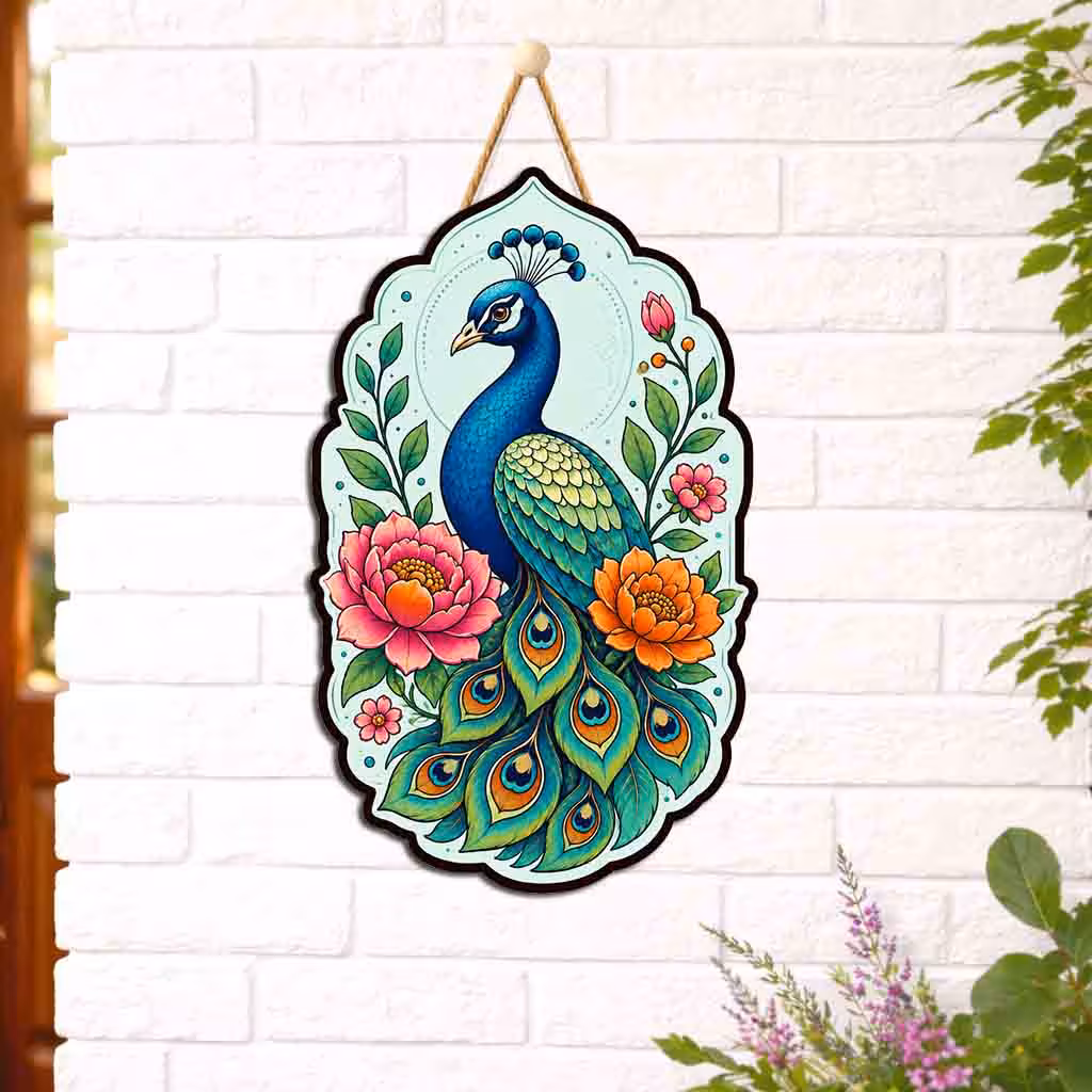 Peacock Floral Wooden Wall Hanging