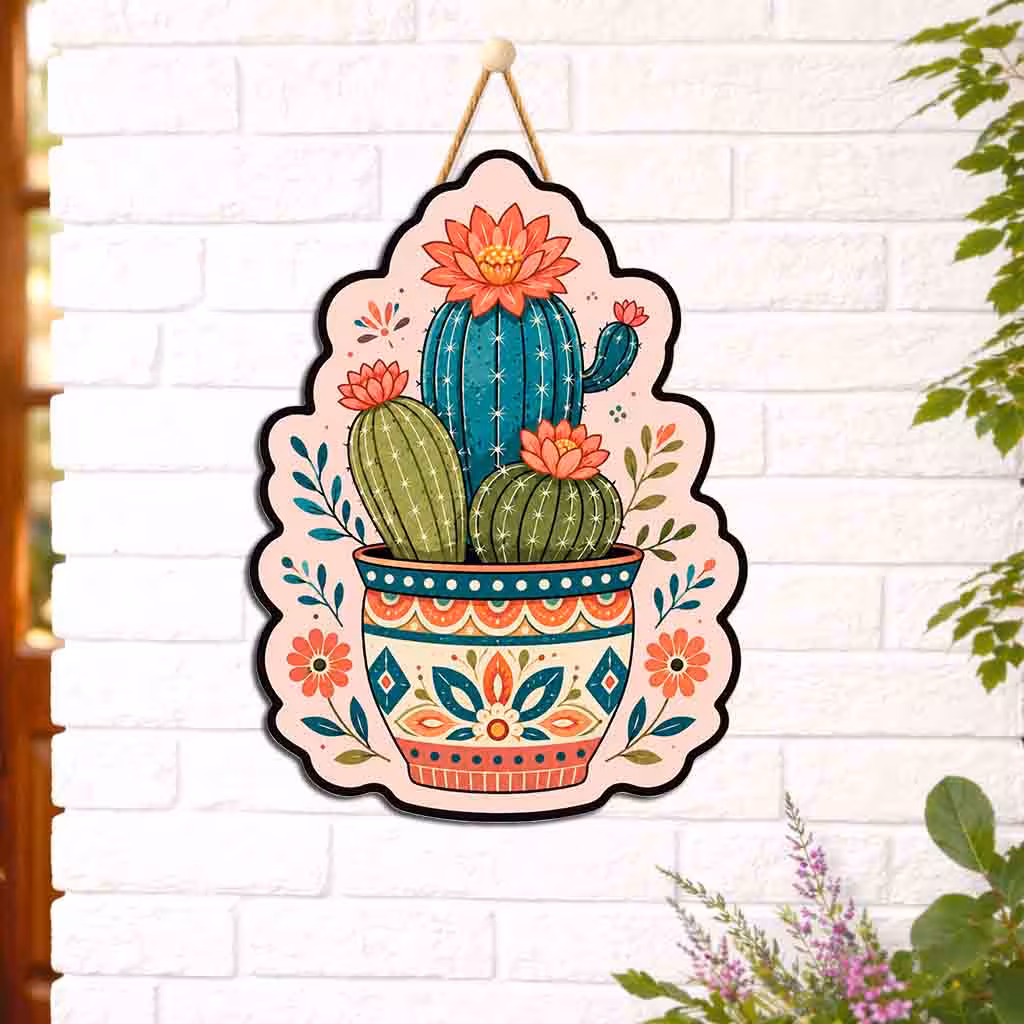 Boho Cactus Home Decor Wooden Wall Hanging
